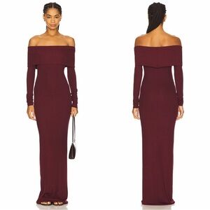 ETERNE Long Sleeve Off-Shoulder Butter Rib Maxi Dress